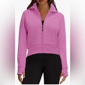 NWT Women’s Bubblegum Pink Cropped Zip Up Hoodie with Thumb Holes Fleece Large